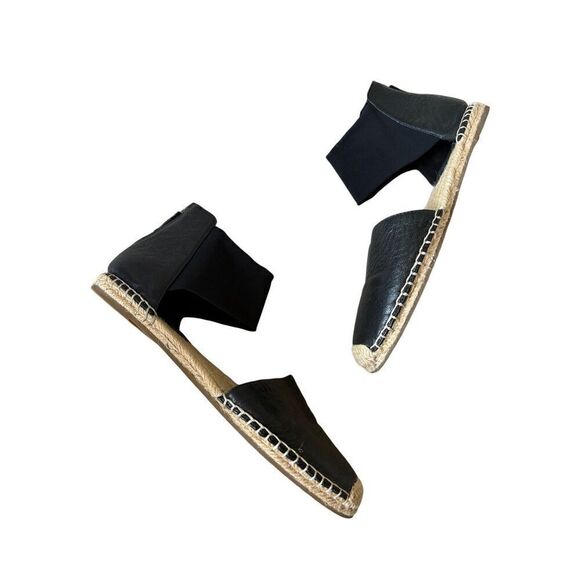 Eileen Fisher Coy Black Leather Espadrille Flats Size 9 - Picture 2 of 11